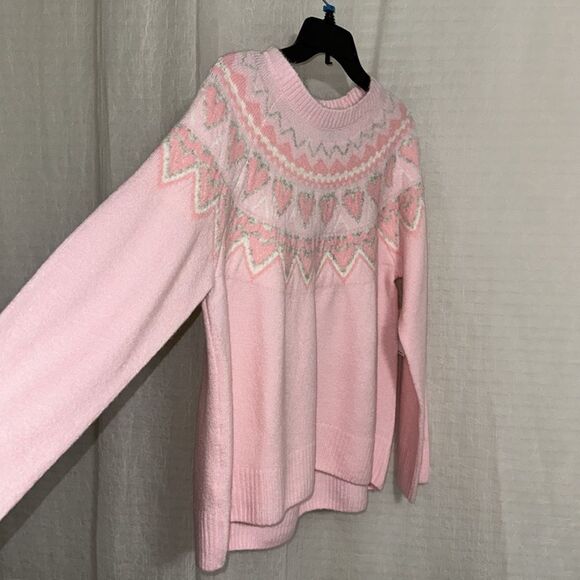 CeCe Mommy & Me Crewneck Fair Isle Pink White Hearts High Low Sweater Gift Set - Picture 9 of 14